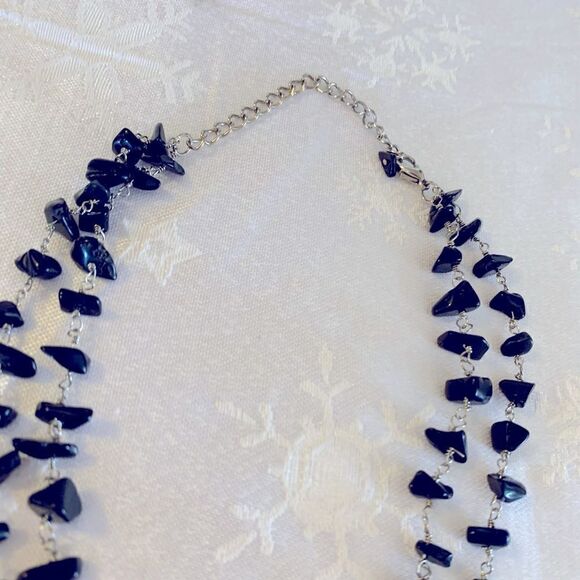 Onyx Necklace 2 Strand on Gold Tone Chain 18” Gorgeous - Picture 5 of 7